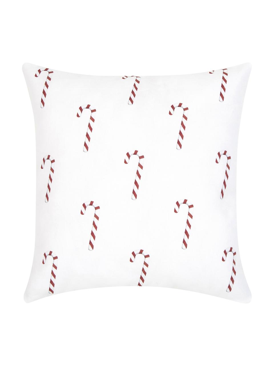 Kissenhülle Candy Cane mit Zuckerstangen, Baumwolle, Weiss, B 40 x L 40 cm