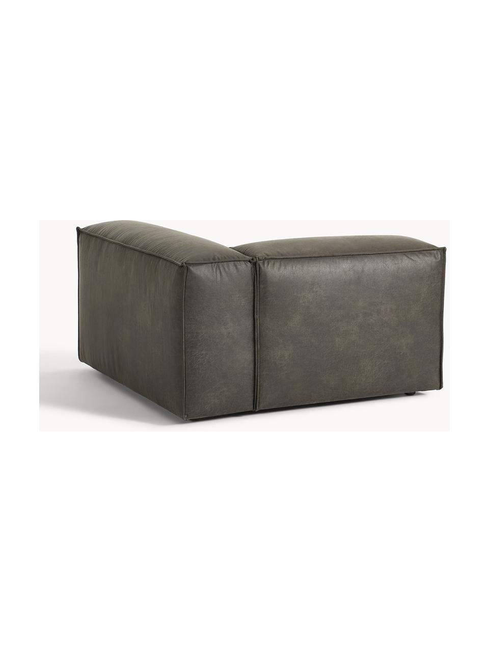 Eckmodul Lennon aus recyceltem Leder, Bezug: Recyceltes Leder (70 % Le, Gestell: Massives Holz, Sperrholz, Füße: Kunststoff Dieses Produkt, Leder Taupe, B 119 x T 119 cm, Eckteil links