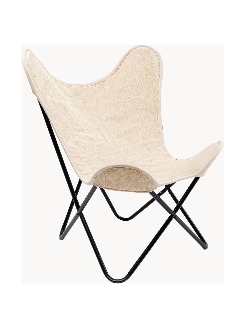 Loungefauteuil California uit zijde, Bekleding: 85% zijde, 15% katoen, Onderzijde: 100% katoen (canvas), Frame: gepoedercoat metaal, Crèmewit, zwart, B 70 x D 75 cm