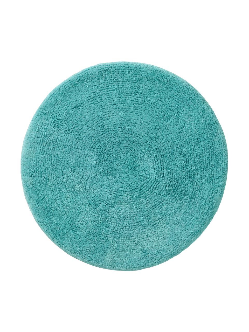 Tapis de bain rond Emma, Coton, Turquoise, Ø 90 cm