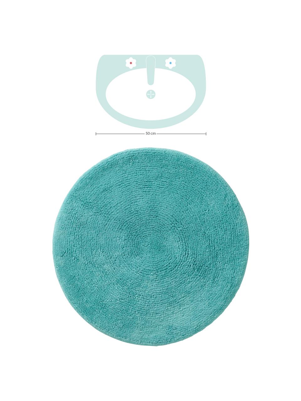 Tapis de bain rond Emma, Coton, Turquoise, Ø 90 cm