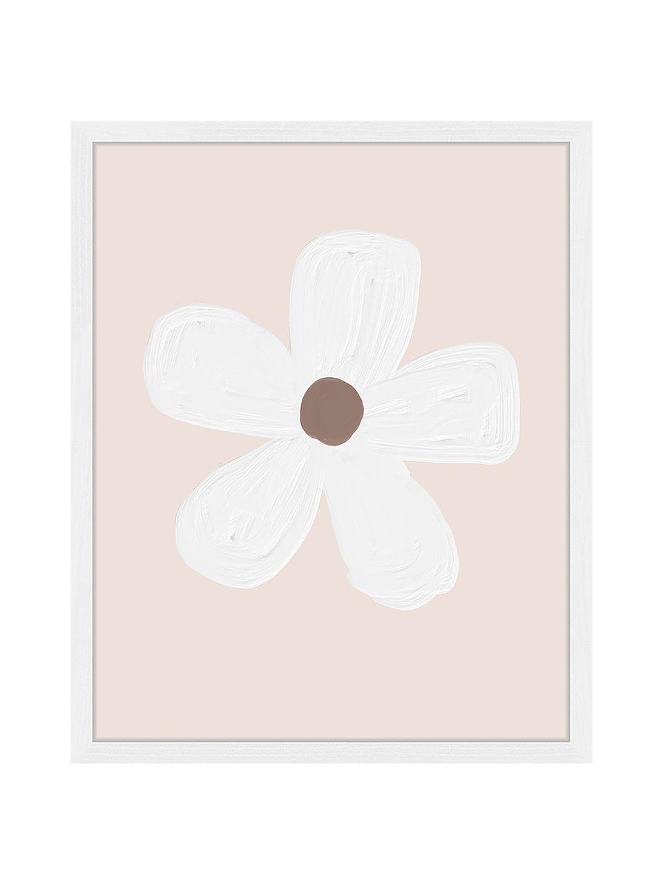 Gerahmter Digitaldruck White Flower, Rahmen: Buchenholz, Bild: Digitaldruck auf Papier, , Front: Acrylglas Dieses Produkt , Weiss, Taupe, Hellrosa, B 43 x H 53 cm