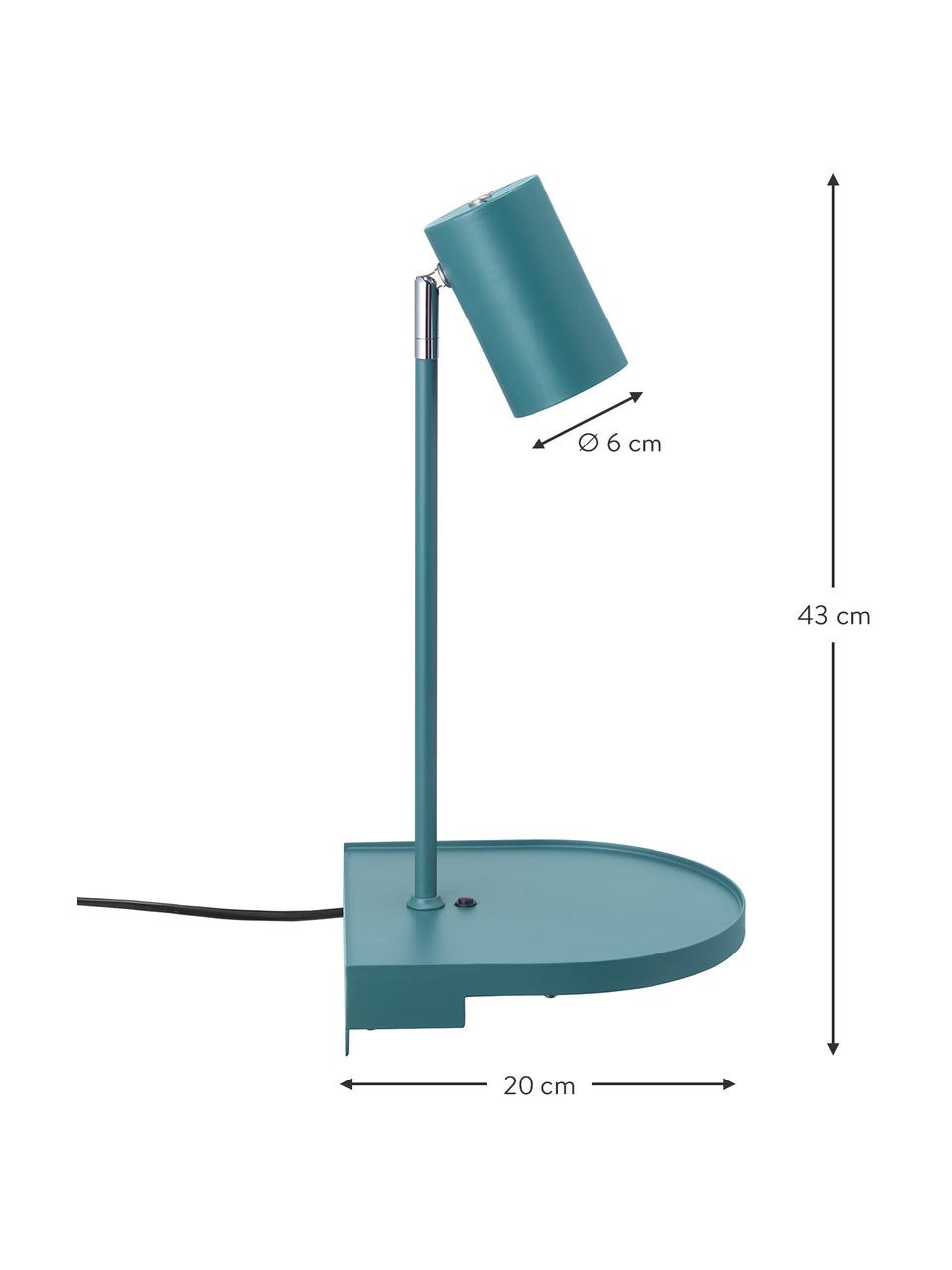 Grosse Verstellbare Wandleuchte Colly mit Stecker und USB-Anschluss, Lampenschirm: Metall, beschichtet, Türkis, 20 x 43 cm