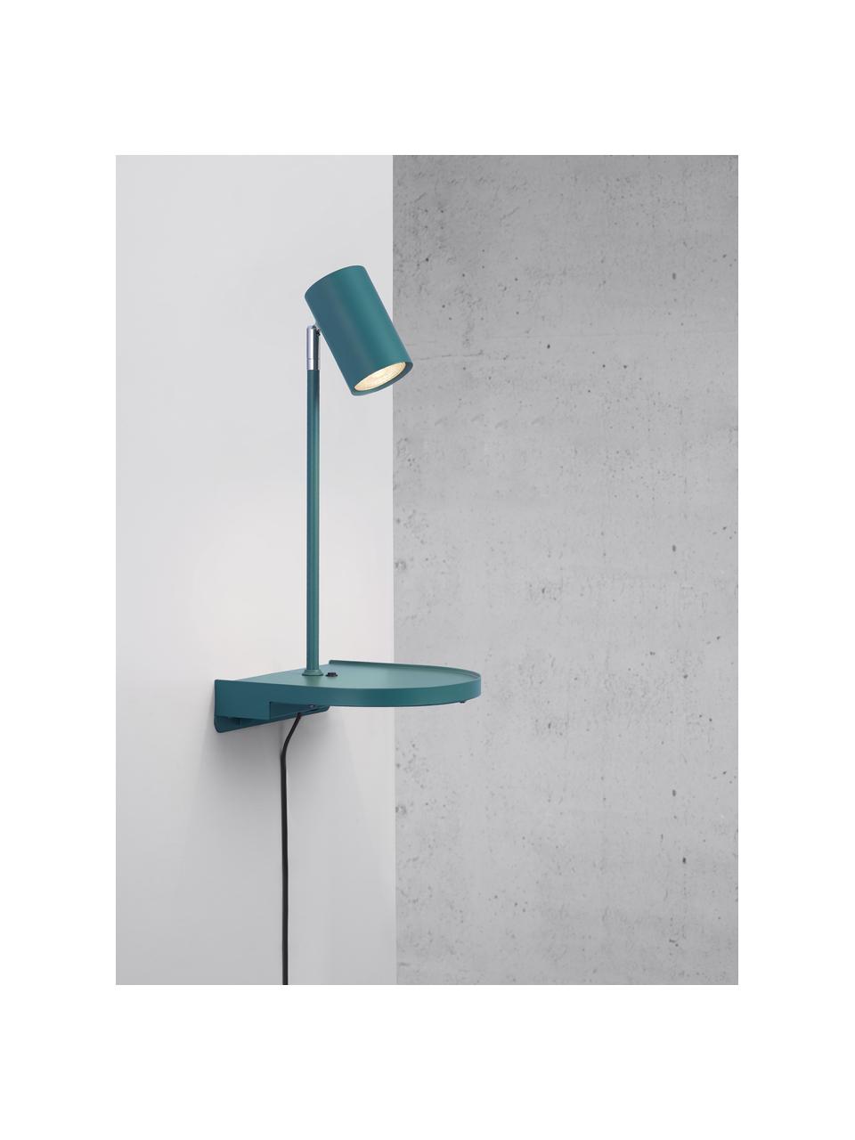 Grote verstelbare wandlamp Colly met stekker en USB aansluiting, Lampenkap: gecoat metaal, Turquoise, 20 x 43 cm