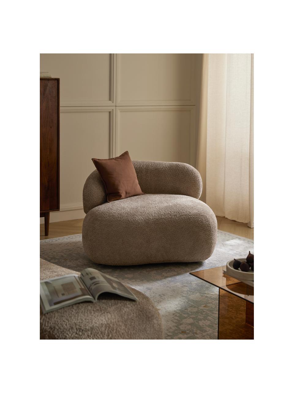 Loungefauteuil Alba uit teddy bouclé, Bekleding: 100% polyester Met 100.00, Frame: massief sparrenhout, gren, Poten: kunststof Dit product is , Teddy bouclé beige, B 102 x D 89 cm, rugleuning links