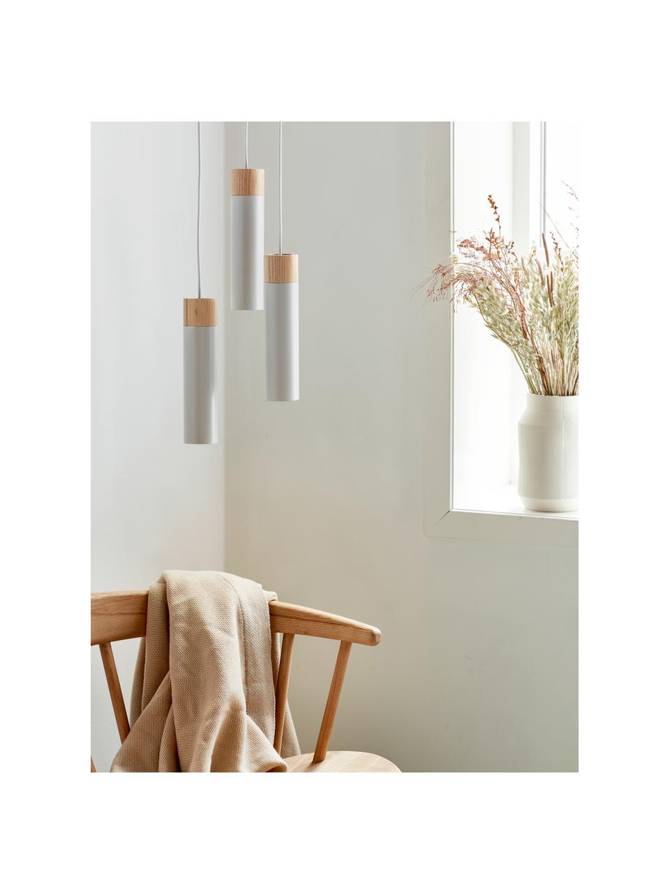 Suspension 23 lampes bois Tilo, Gris clair, bois