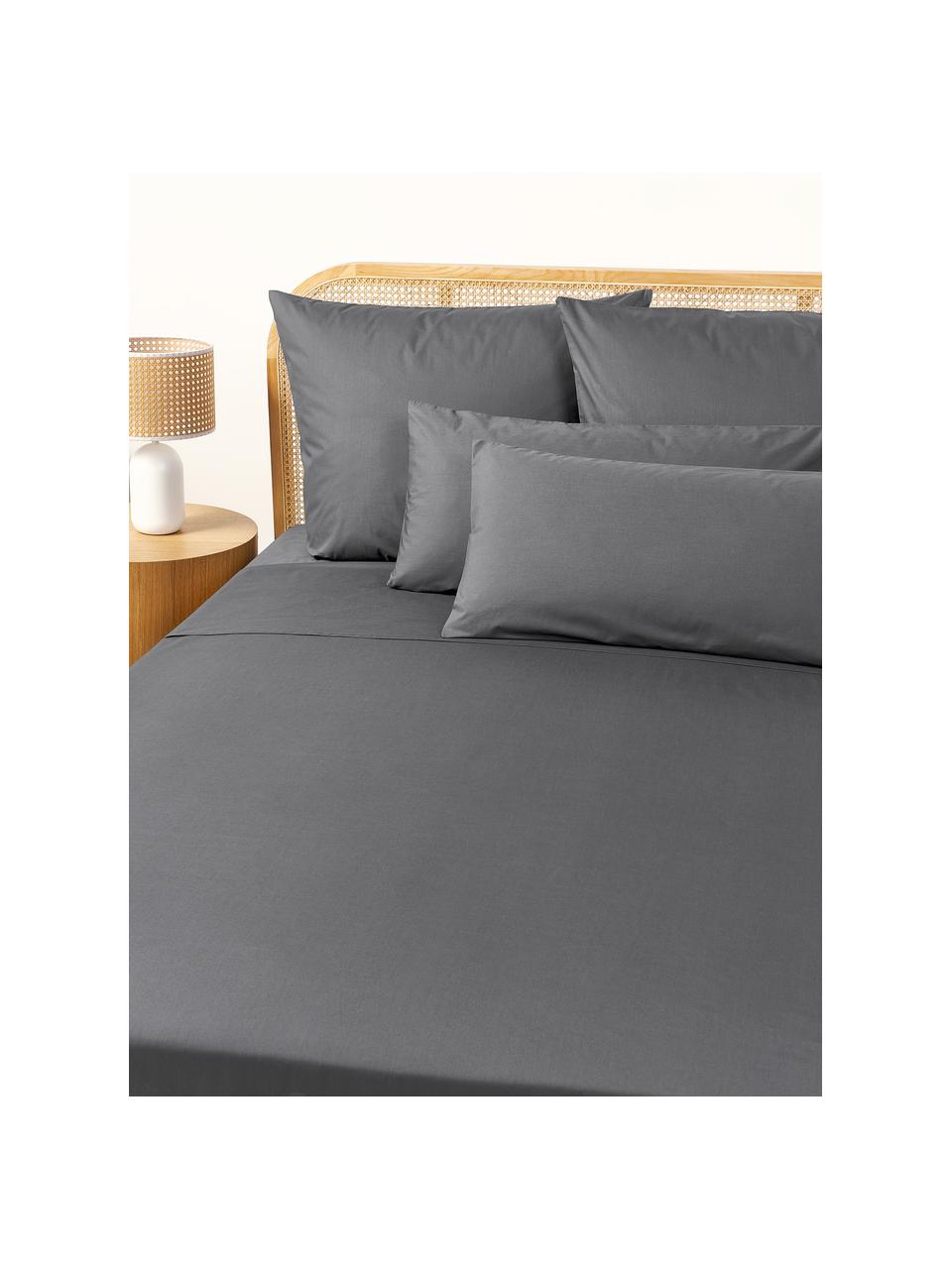 Sábana encimera de percal Elsie, Gris antracita, Cama 150/160 cm (240 x 280 cm)