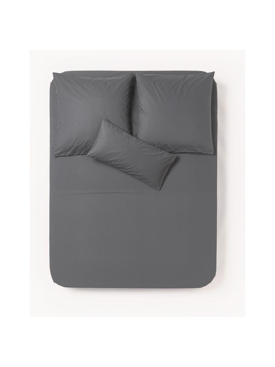 Sábana encimera de percal Elsie, Gris antracita, Cama 150/160 cm (240 x 280 cm)