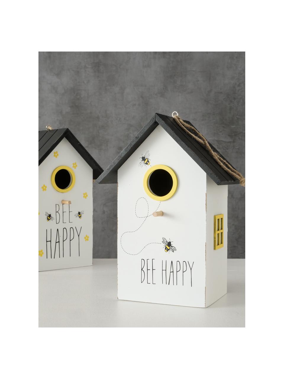 Set de casitas para pajaros Maja, 2 uds., Tablero de fibras de densidad media (MDF), recubierto, Blanco, negro, amarillo, An 15 x Al 22 cm