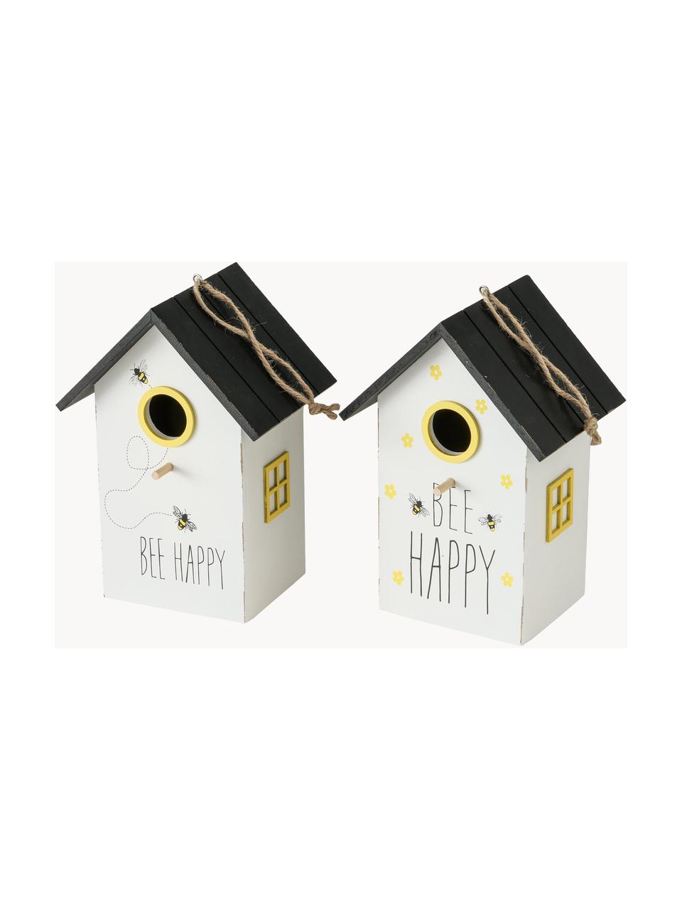 Set 2 casette per uccelli Maja, Pannello di fibra a media densità (MDF), rivestito, Bianco, nero, giallo, Larg. 15 x Alt. 22 cm