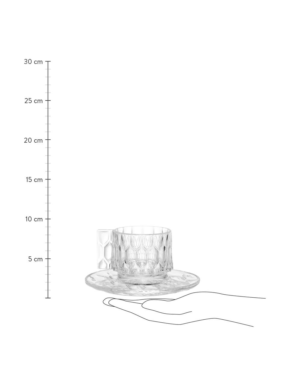 Šálky na kávu s podšálky se strukturálním vzorem Jellies, 4 ks, Umělá hmota, Transparentní, Ø 6 x V 7 cm, 90 ml