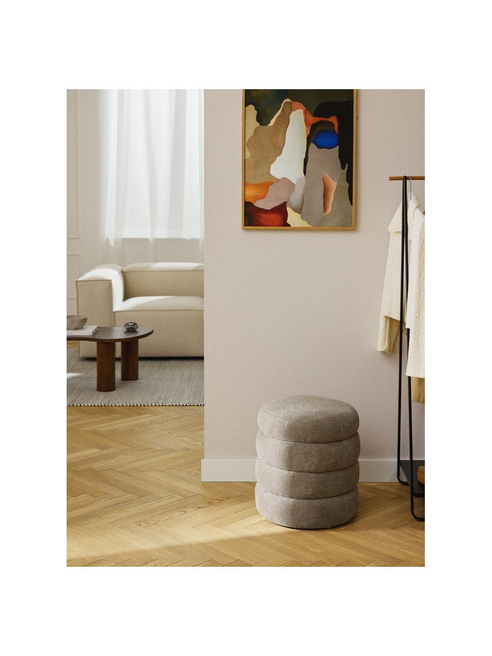 Polsterhocker Alto mit Stauraum, Bezug: 96 % Polyester, 4 % Acryl, Gestell: Massives Kiefernholz, Spe, Webstoff Taupe, Ø 43 x H 48 cm