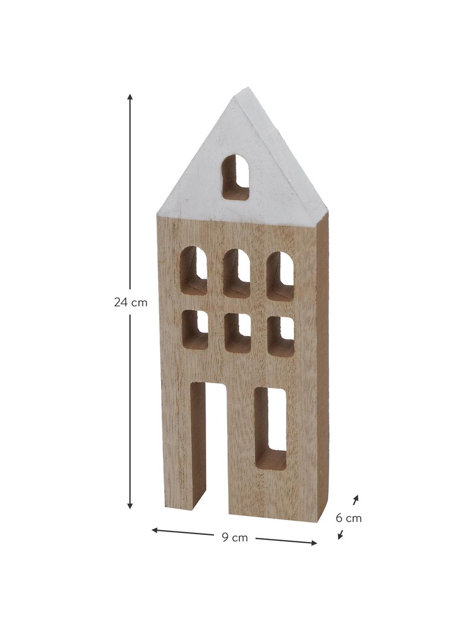 Deko-Häuser Towny aus Holz, 6 Stück, Mitteldichte Holzfaserplatte, beschichtet, Helles Holz, Weiß, Set mit verschiedenen Größen