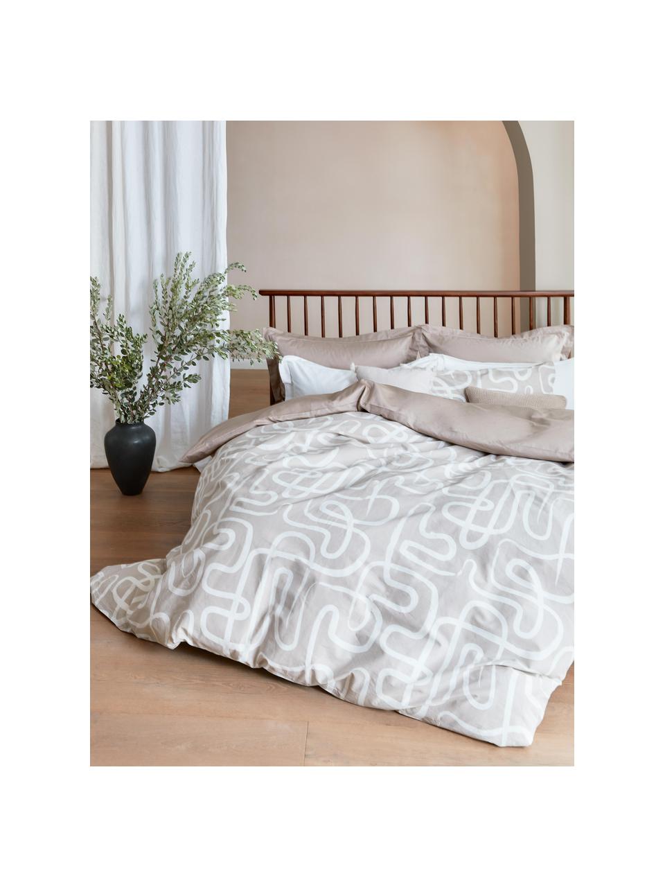 Housse de couette en coton Malu, Beige clair, blanc, larg. 200 x long. 200 cm