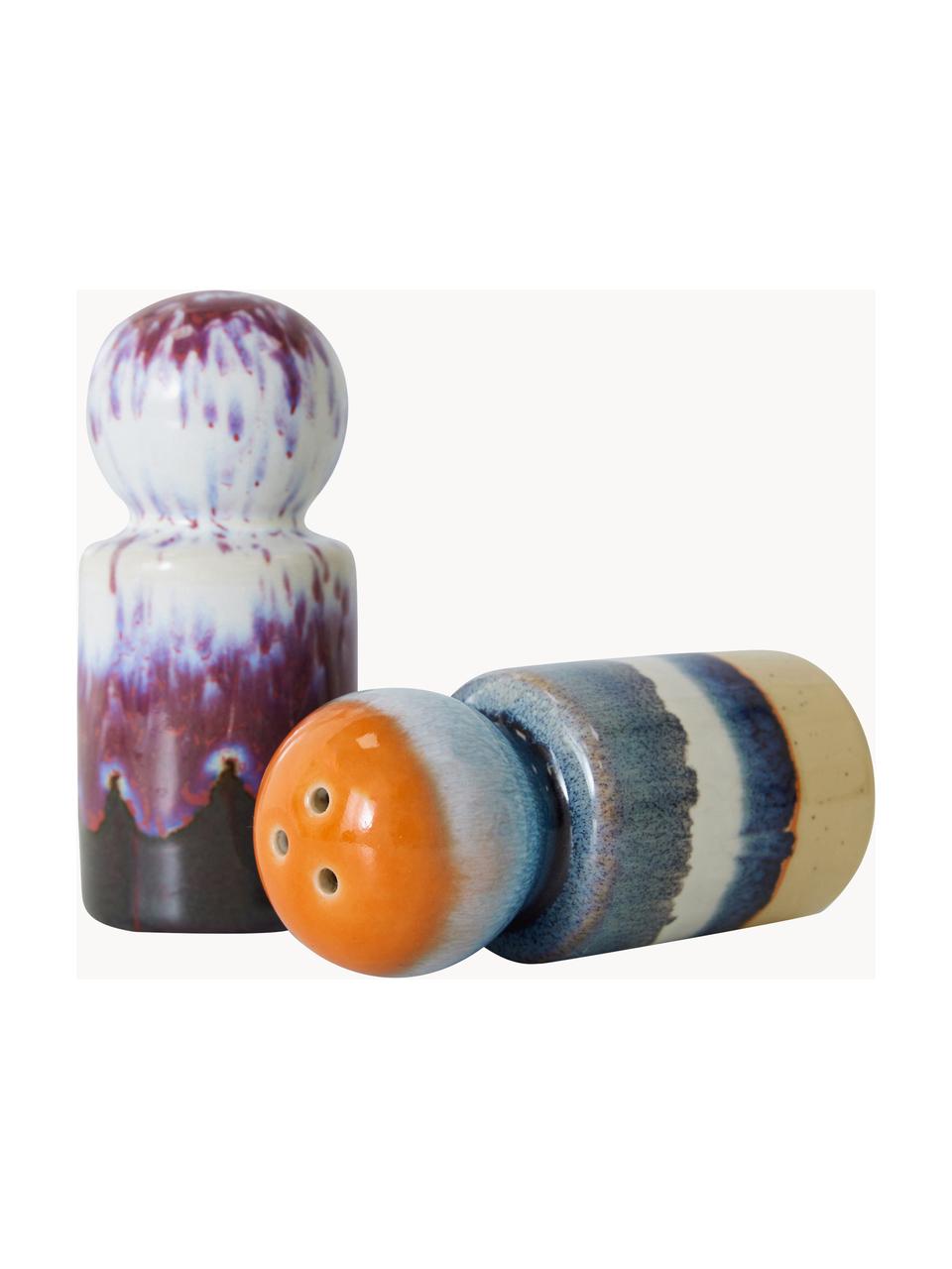 Salière et poivrière peintes à la main avec émail réactif 70s Ceramic, 2 élém., Céramique, Multicolore, Ø 20 cm
