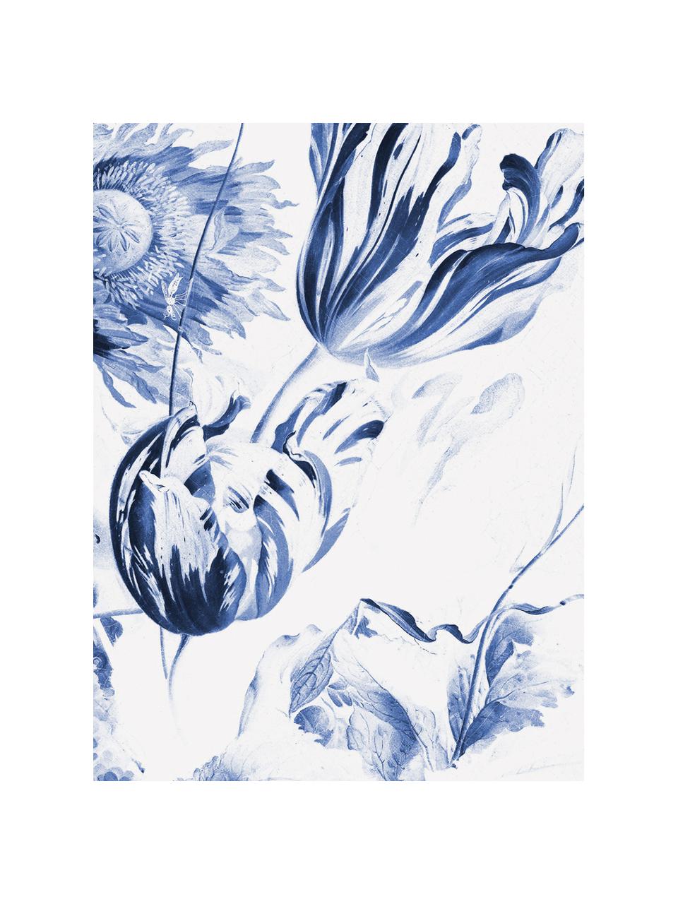 Carta da parati Royal blue Flowers, Tessuto non tessuto, ecologico e biodegradabile, Blu, bianco opaco, Larg. 196 x Alt. 280 cm