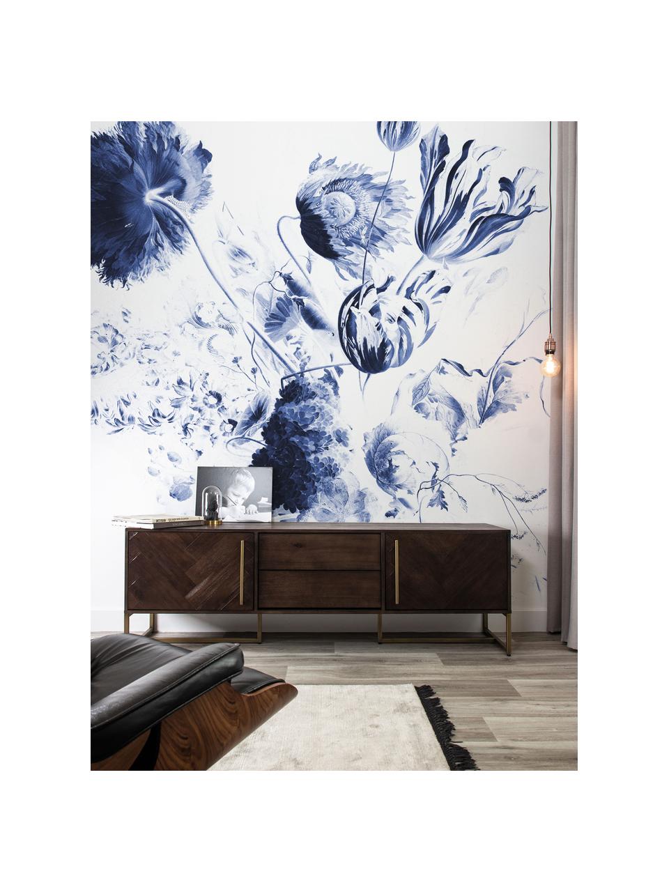 Fotobehang Royal Blue Flowers, Vlies, milieuvriendelijk en biologisch afbreekbaar, Blauw, mat wit, B 196 cm x H 280 cm