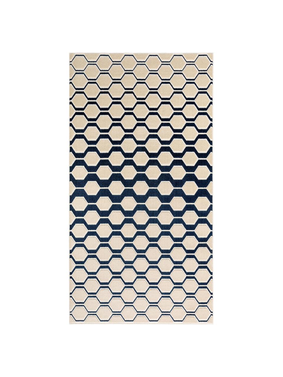 Teppich Diamond Key mit Hoch-Tief-Effekt in Dunkelblau-Beige, Flor: Polypropylen, Dunkelblau, Beige, B 240 x L 340 cm (Größe XL)
