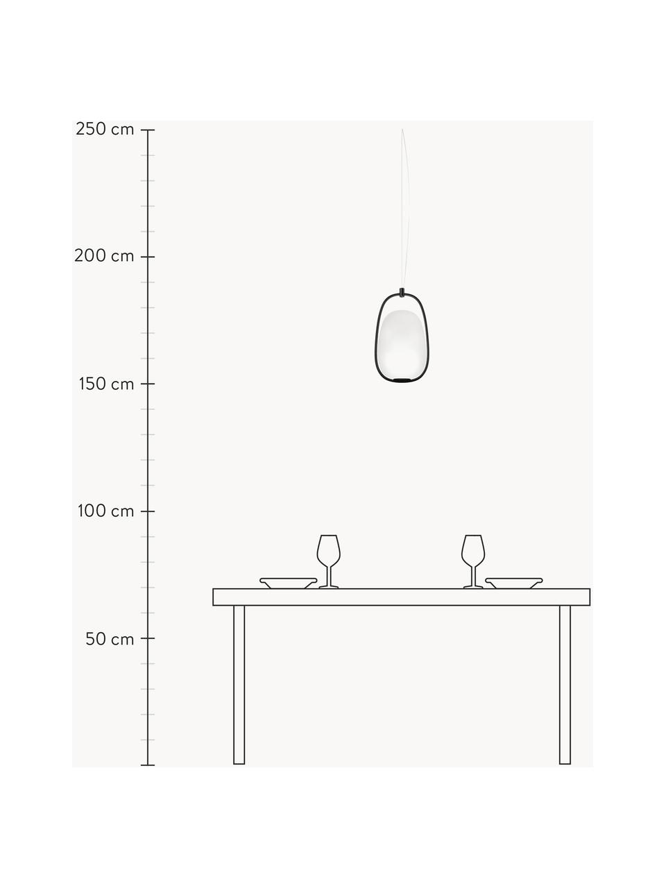 Lampada a sospensione in vetro soffiato con luce regolabile Lanna, Struttura: metallo rivestito, Paralume: vetro soffiato, Nero, Ø 22 x Alt. 40 cm