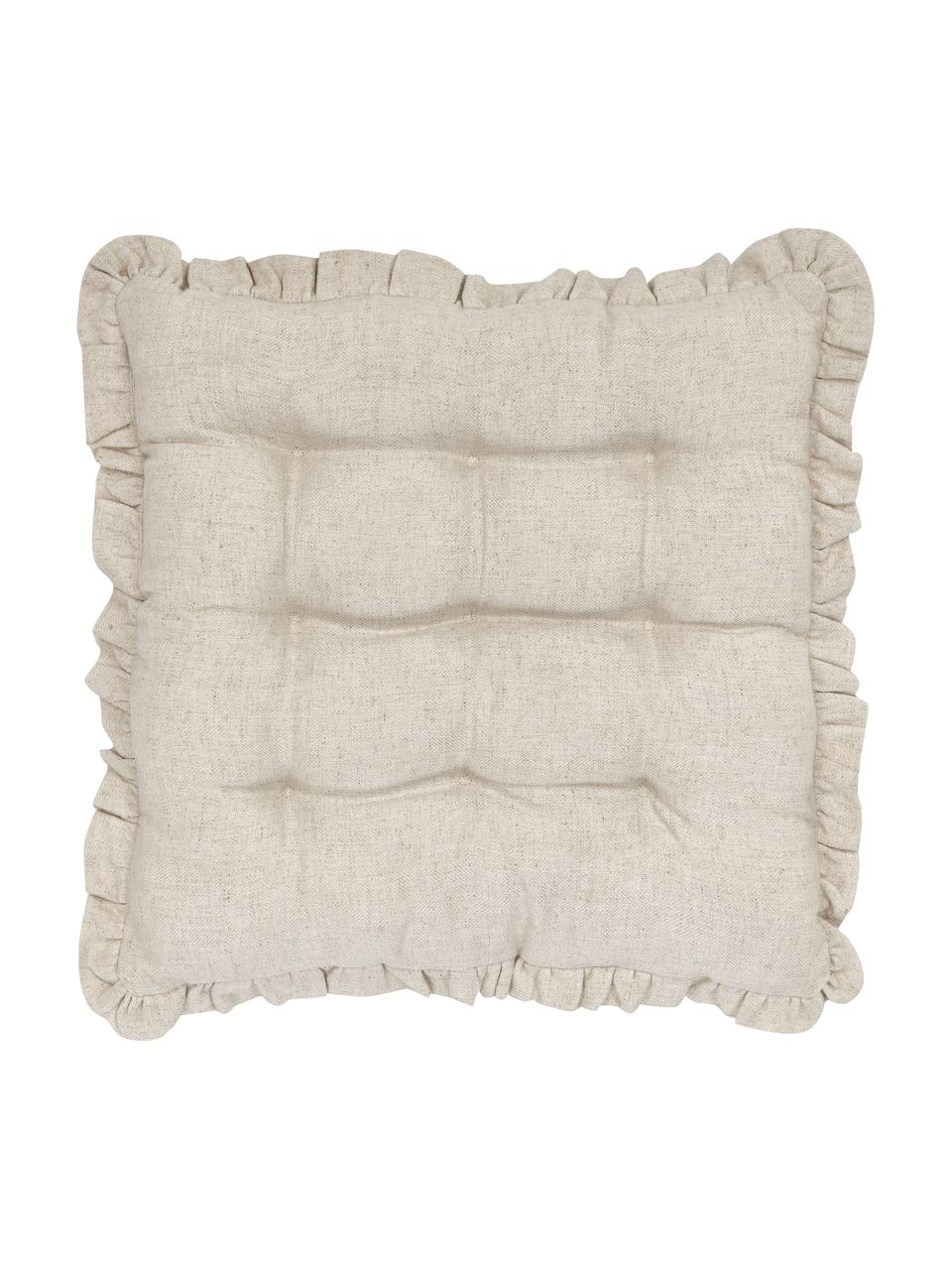 Cuscino sedia beige con volant Camille, Rivestimento: 60% poliestere, 25% coton, Beige, Larg. 40 x Lung. 40 cm