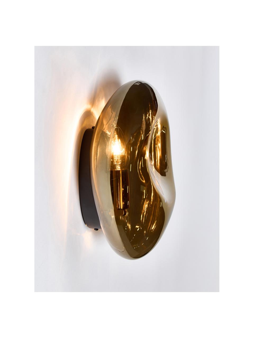 Mondgeblazen wandlamp Mabell, Lamp: mondgeblazen glas, Goudkleurig, B 28 x D 13 cm