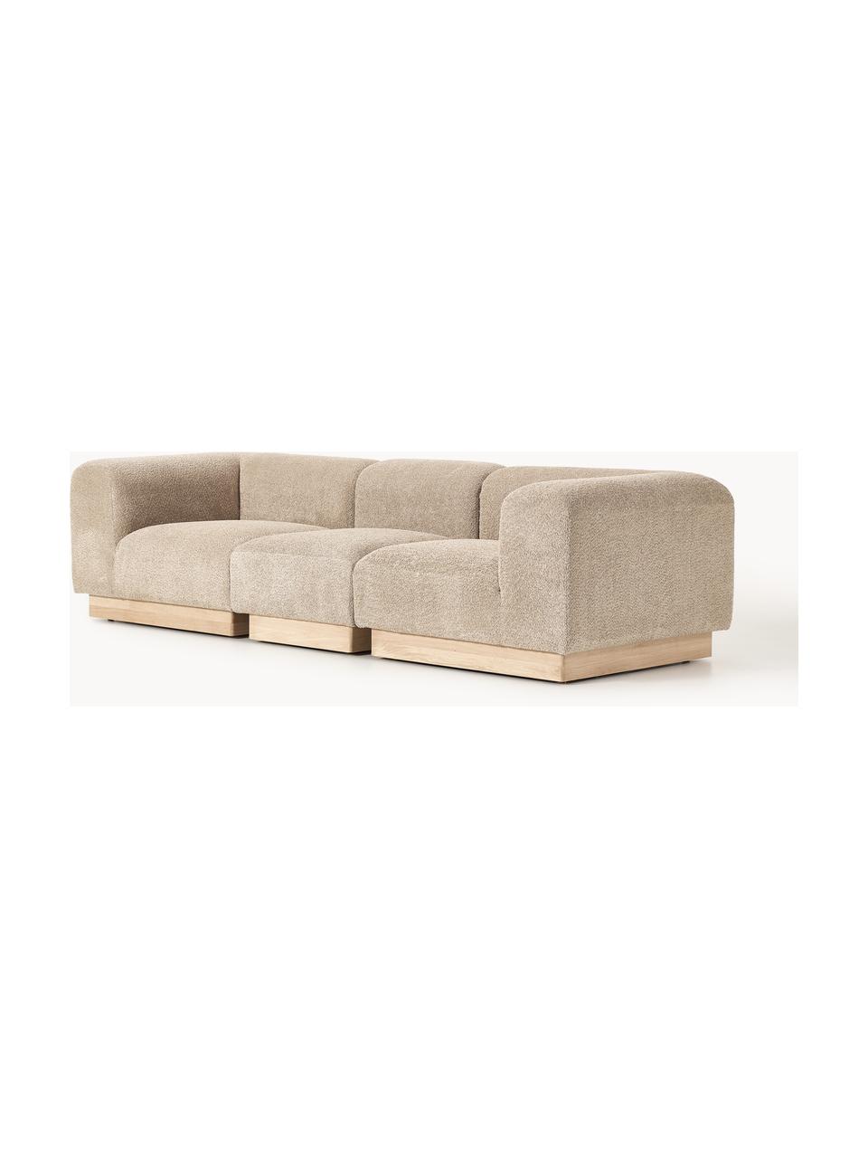 Modulares Sofa Natalie (3-Sitzer) aus Teddy-Bouclé, Bezug: Teddy-Bouclé (100 % Polye, Gestell: mitteldichte Holzfaserpla, Sockel: Massives Buchenholz, lack, Teddy-Bouclé Beige, helles Buchenholz, B 283 x T 107 cm