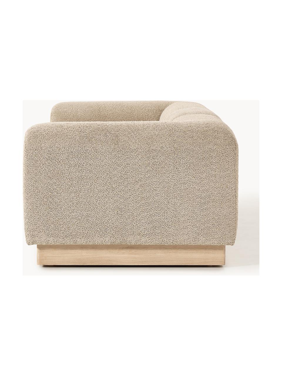 Modulares Sofa Natalie (3-Sitzer) aus Teddy-Bouclé, Bezug: Teddy-Bouclé (100 % Polye, Gestell: mitteldichte Holzfaserpla, Sockel: Massives Buchenholz, lack, Teddy-Bouclé Beige, helles Buchenholz, B 283 x T 107 cm