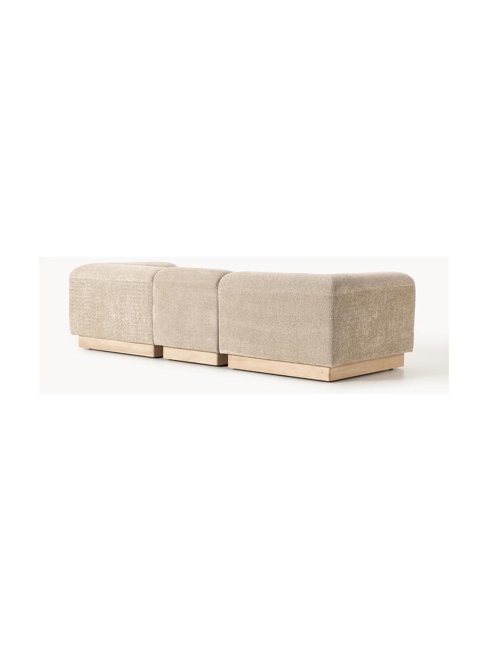 Modulares Sofa Natalie (3-Sitzer) aus Teddy-Bouclé, Bezug: Teddy-Bouclé (100 % Polye, Gestell: mitteldichte Holzfaserpla, Sockel: Massives Buchenholz, lack, Teddy-Bouclé Beige, helles Buchenholz, B 283 x T 107 cm