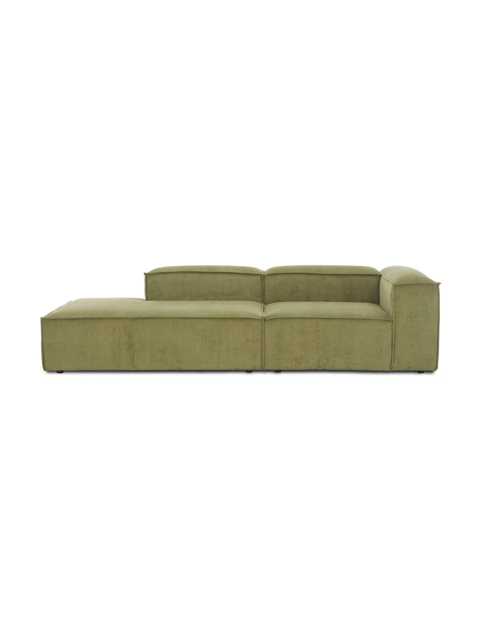 Méridienne modulable en velours côtelé Lennon, Velours côtelé vert, larg. 269 x prof. 119 cm, dossier à droite