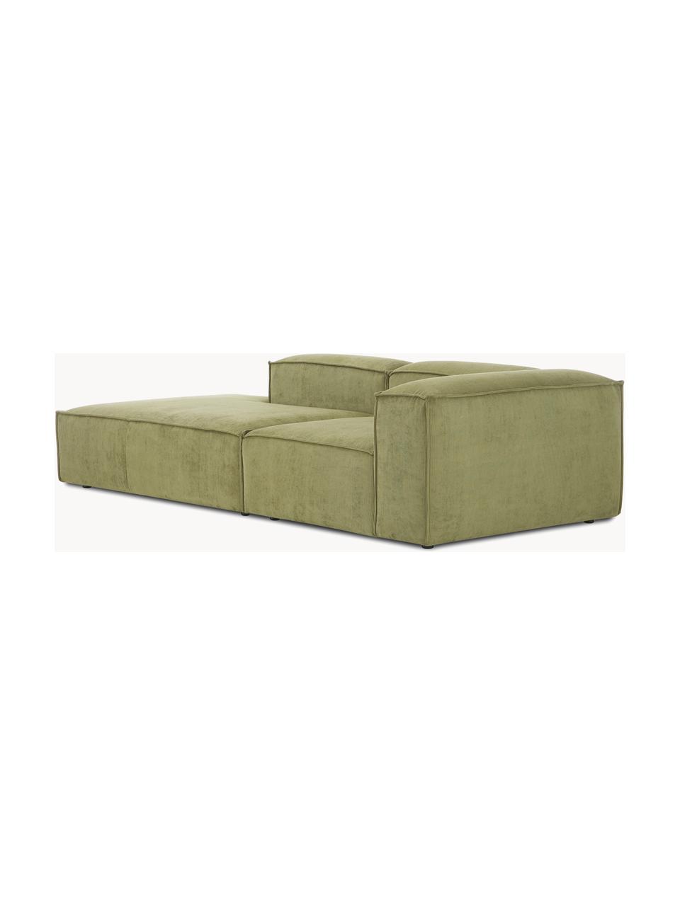 Chaise longue componibile in velluto a coste Lennon, Rivestimento: velluto a coste (92% poli, Struttura: legno di pino massiccio, , Piedini: plastica Questo prodotto , Velluto a coste verde oliva, Larg. 269 x Prof. 119 cm, schienale a destra