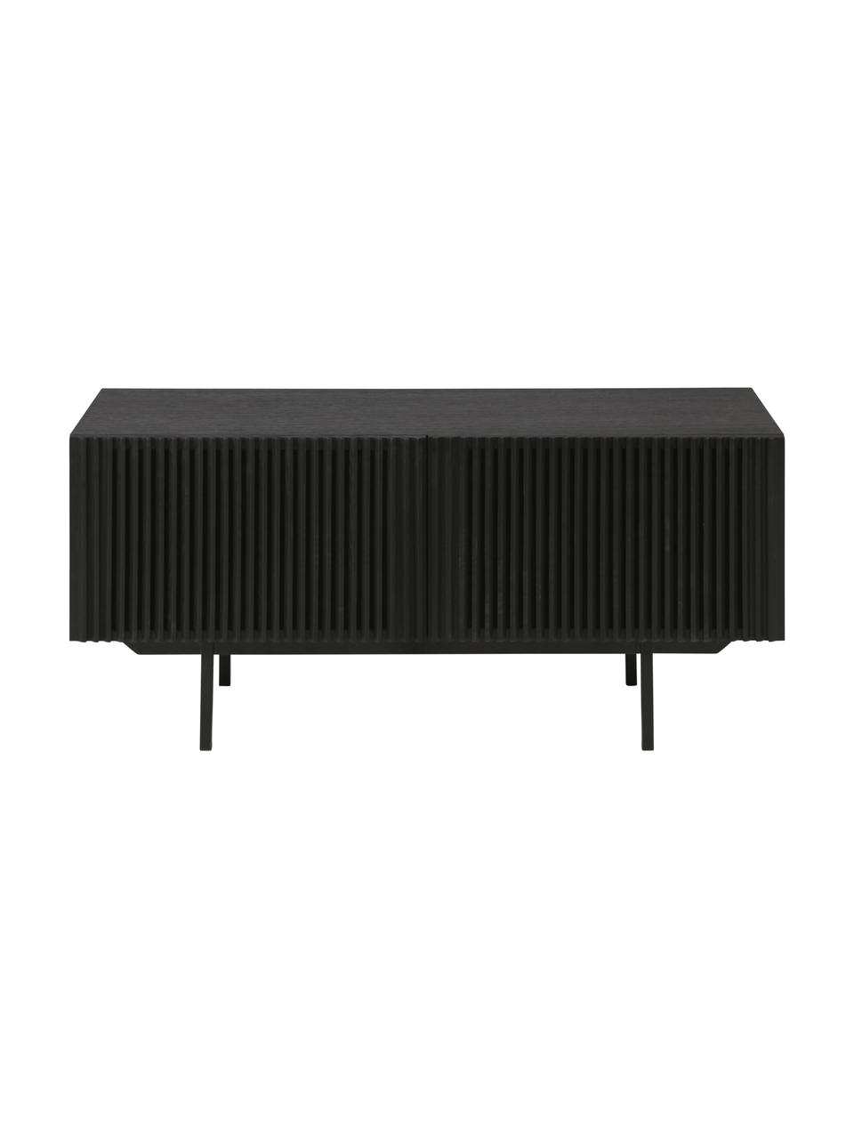 Kleines Sideboard Mojo mit geriffelter Front, Korpus: Mitteldichte Holzfaserpla, Beine: Metall, pulverbeschichtet, Schwarz, B 120 x H 60 cm