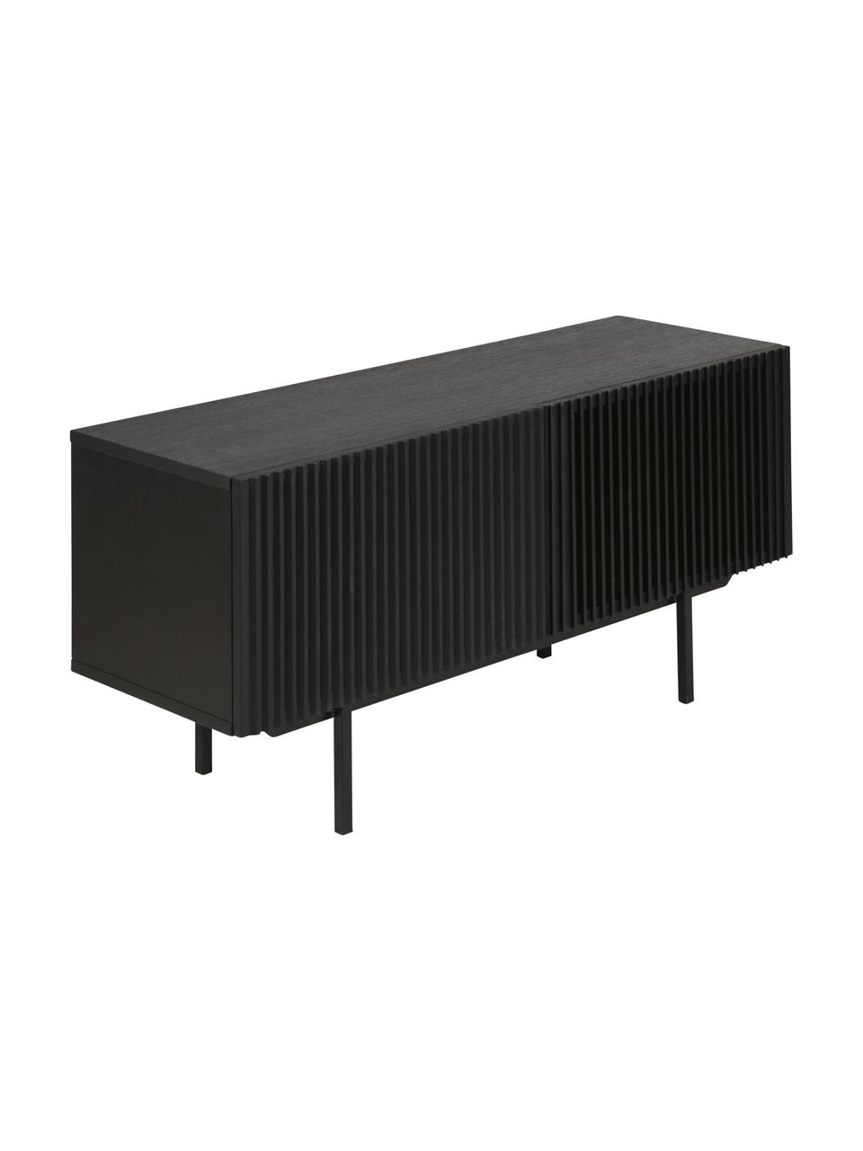 Credenza bassa con frontale scanalato Mojo, Piedini: metallo verniciato a polv, Nero, Larg. 120 x Alt. 60 cm