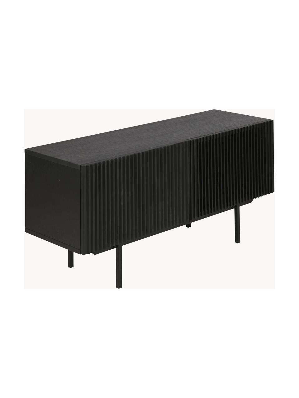 Malá skříňka s žebrovanou přední stranou Mojo, Černá, Š 120 cm, V 60 cm