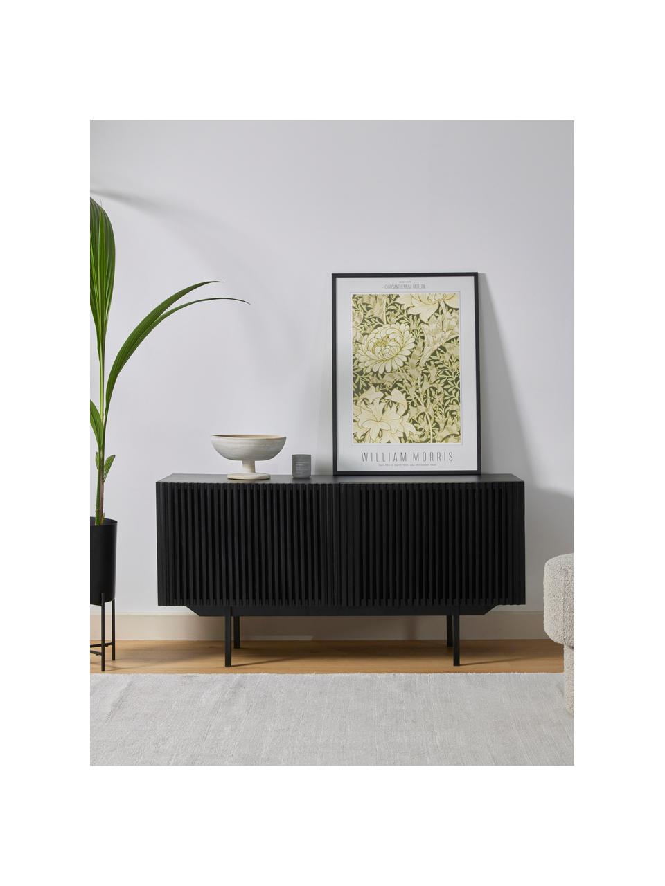 Kleines Sideboard Mojo mit geriffelter Front, Korpus: Mitteldichte Holzfaserpla, Beine: Metall, pulverbeschichtet, Schwarz, B 120 x H 60 cm