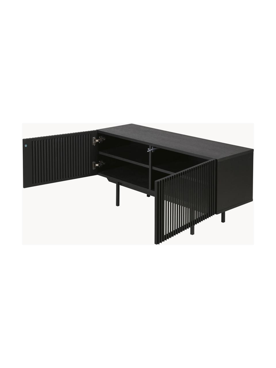 Kleines Sideboard Mojo mit geriffelter Front, Korpus: Mitteldichte Holzfaserpla, Beine: Metall, pulverbeschichtet, Schwarz, B 120 x H 60 cm