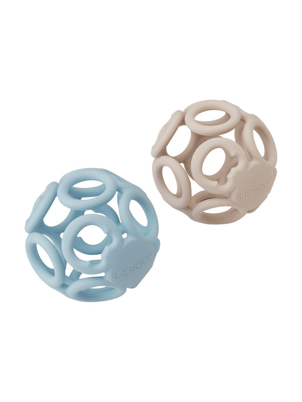 Jouet de dentition Jasmin, 2 élém., 100 % silicone, Bleu, beige, Ø 9 cm