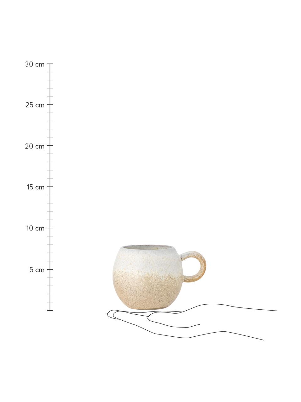 Taza artesanal con esmalte Paula, Cerámica de gres, Blanco, beige, Ø 9 x Al 8 cm, 250 ml