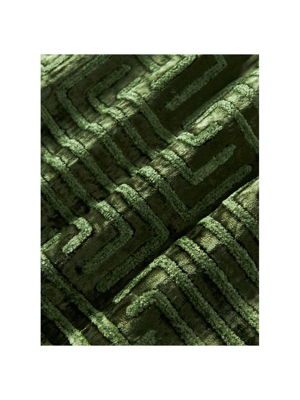 Housse de coussin 60x60 en velours avec broderie en chenille Stormi, Vert foncé, larg. 60 x long. 60 cm