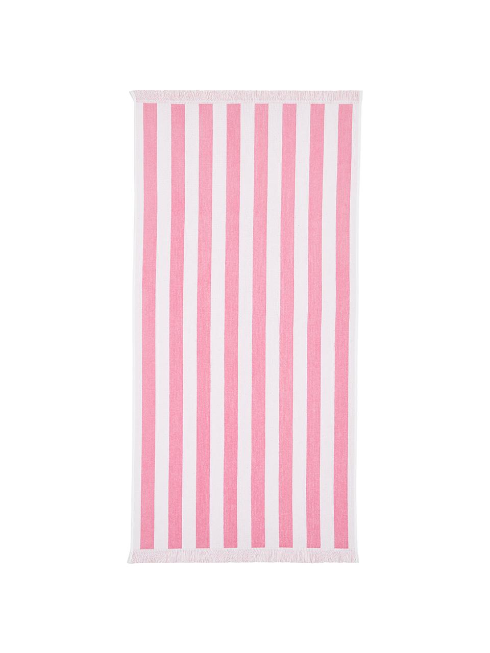 Gestreiftes Strandtuch Mare mit Fransen, 100% Baumwolle
leichte Qualität 380 g/m², Pink, Weiss, B 80 x L 160 cm