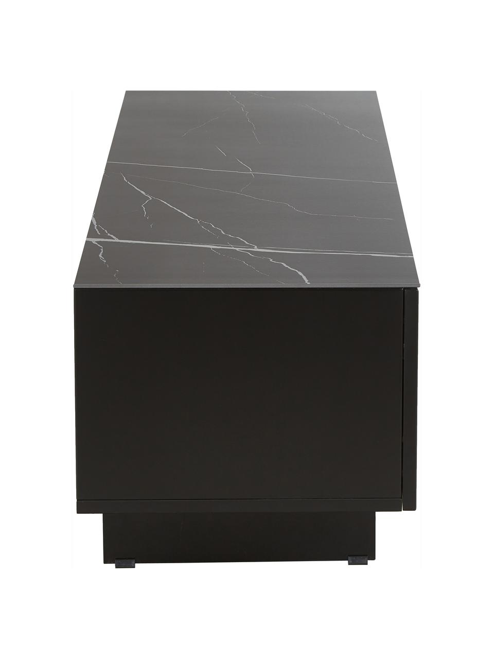 Meuble TV avec plateau aspect marbre Fiona, Noir, larg. 160 x haut. 46 cm