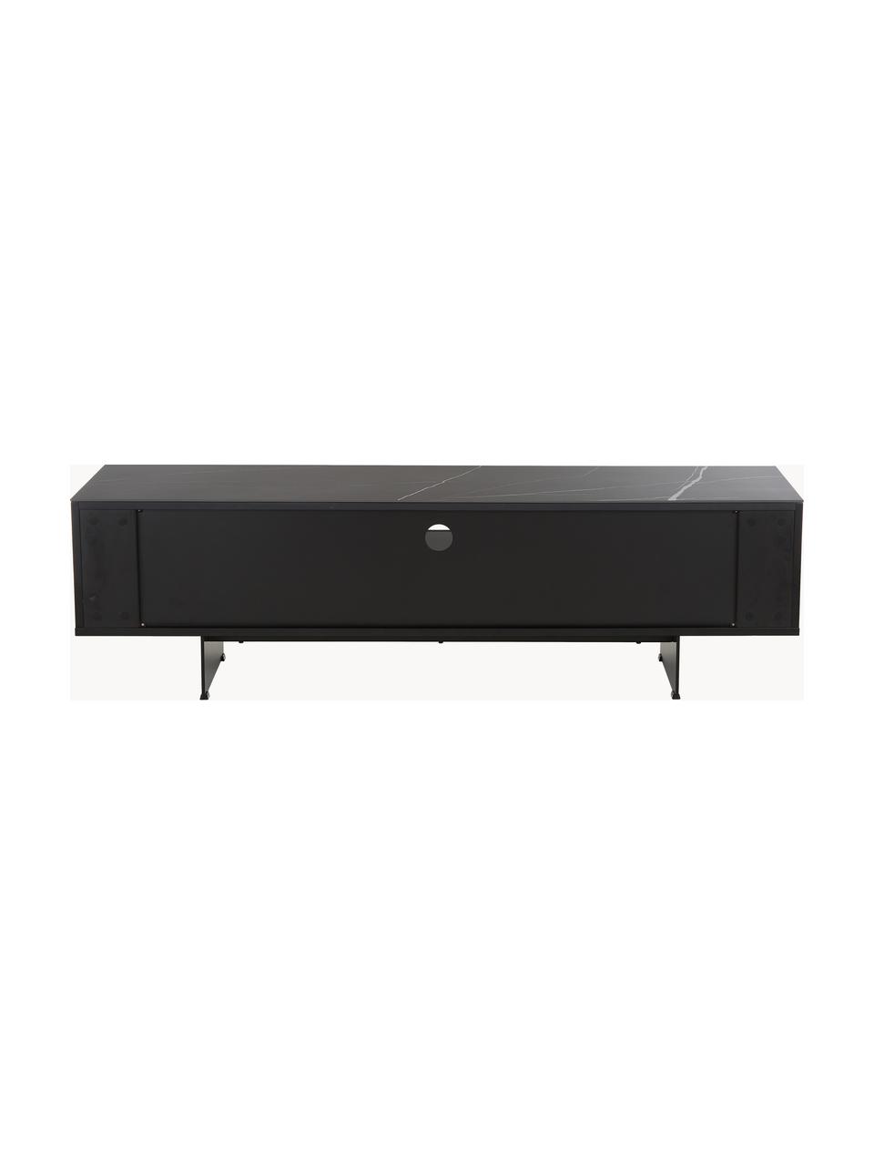 Mueble TV en mueble mármol Fione, Estructura: tablero de fibras de dens, Patas: metal con pintura en polv, Estante: cerámica, Negro, An 160 x Al 46 cm