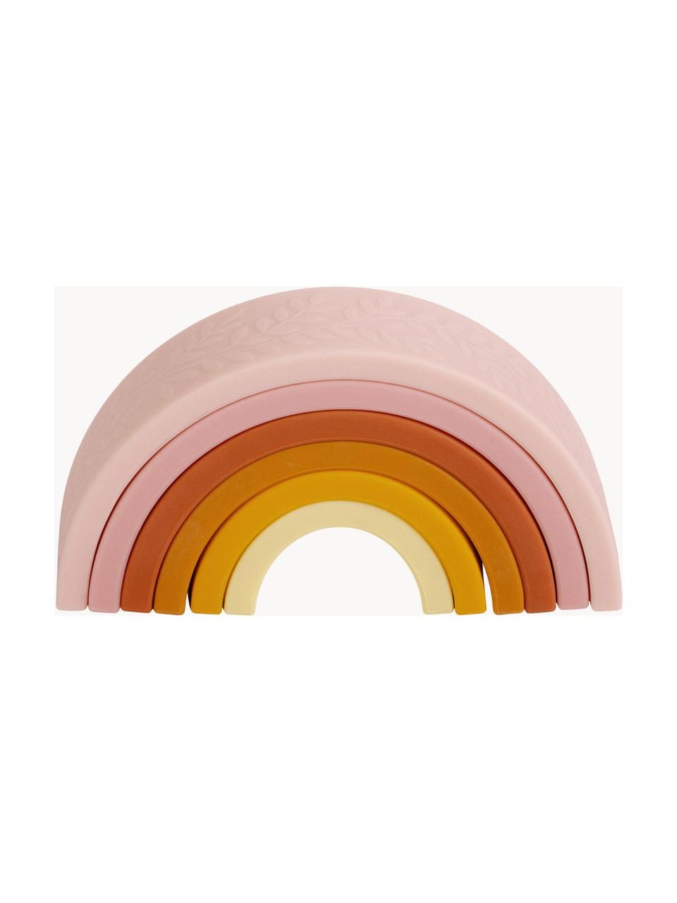 Gioco impilabile Rainbow, Silicone, Tonalità rosa, gialle e arancioni, Larg. 15 x Alt. 7 cm