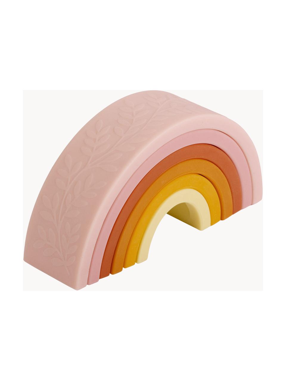 Gioco impilabile Rainbow, Silicone, Tonalità rosa, gialle e arancioni, Larg. 15 x Alt. 7 cm