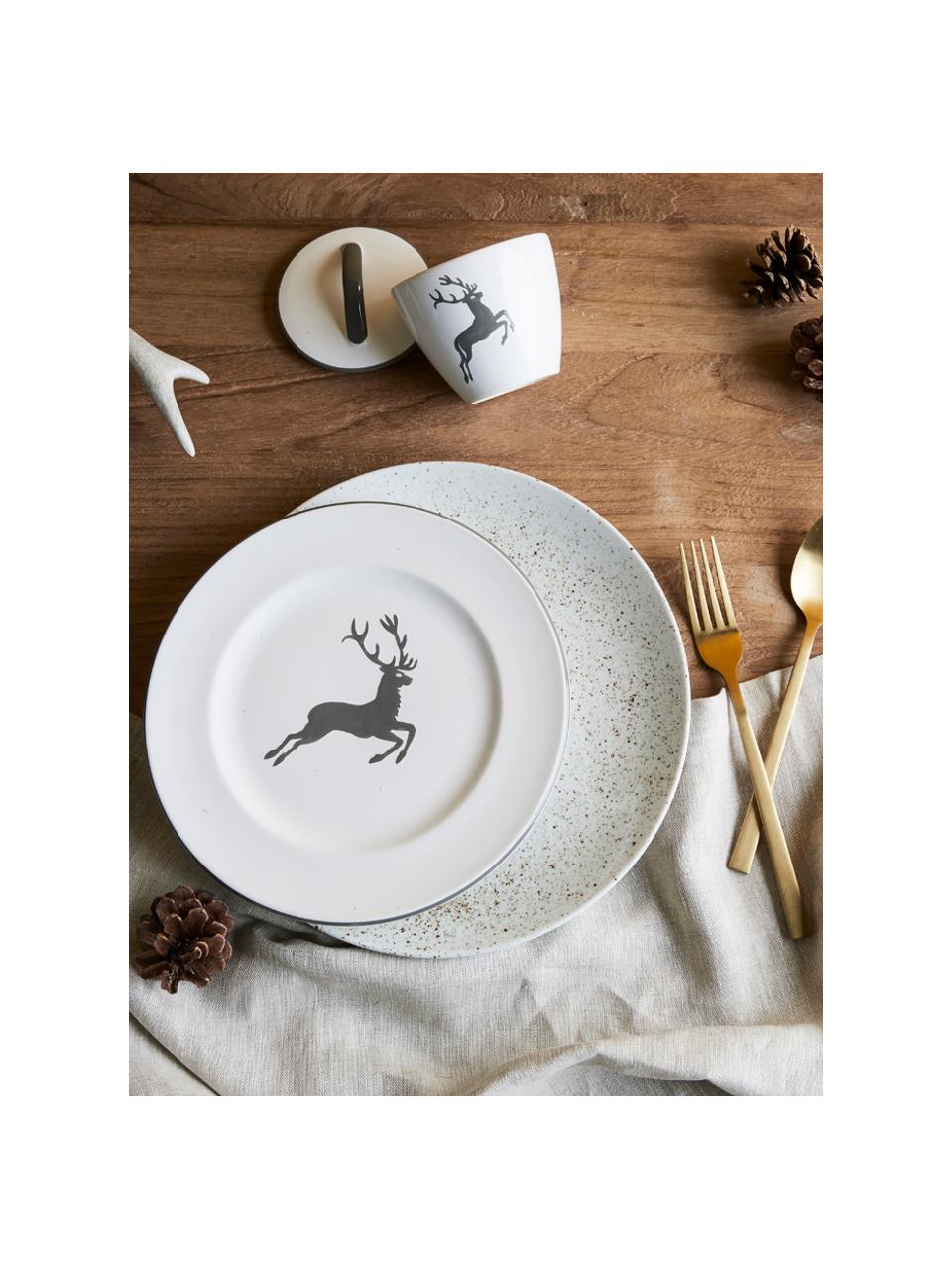 Handbeschilderd dinerbord Gourmet Grey Deer, Keramiek, Grijs, wit, Ø 27 cm