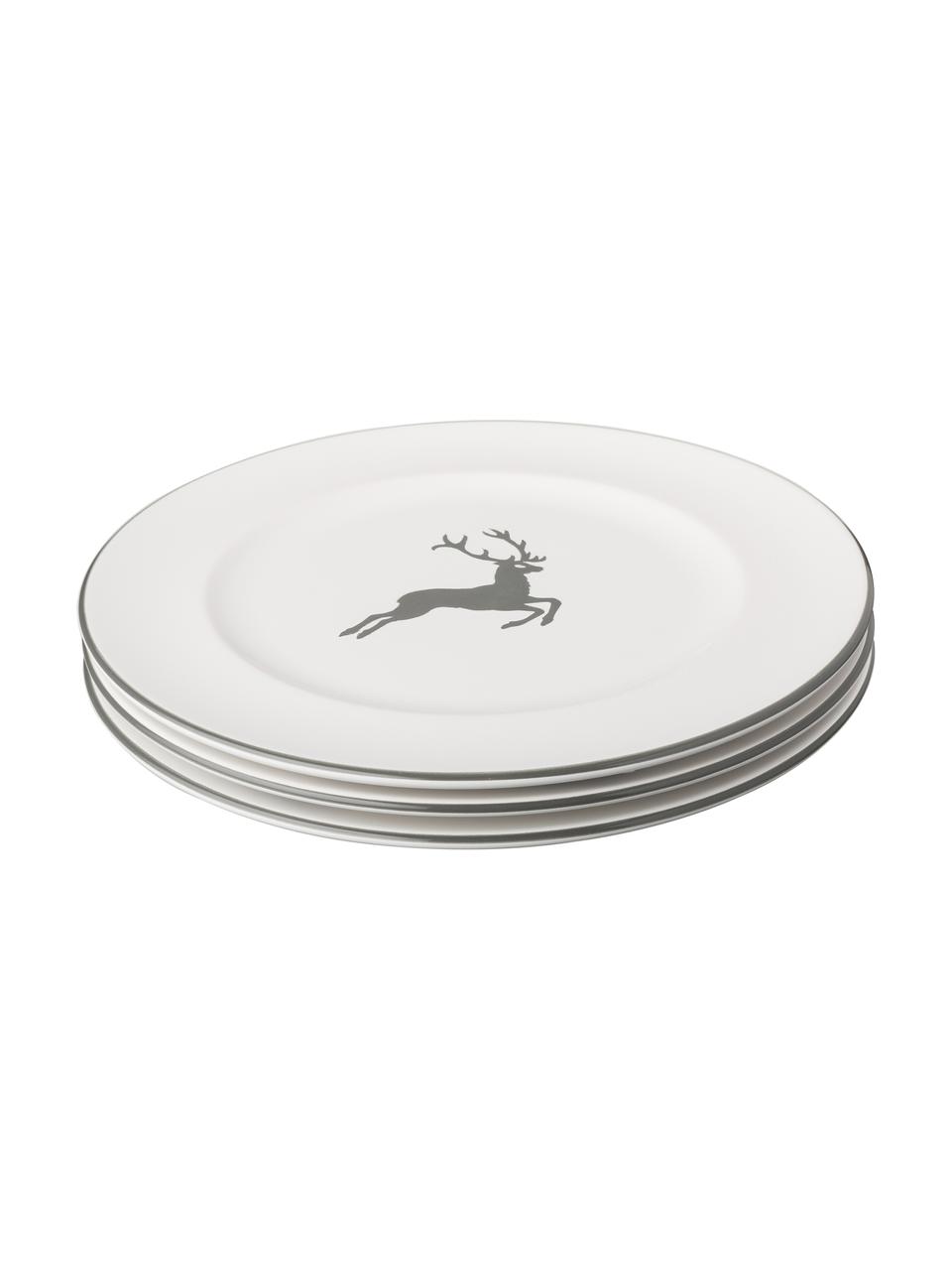 Handbeschilderd dinerbord Gourmet Grey Deer, Keramiek, Grijs, wit, Ø 27 cm