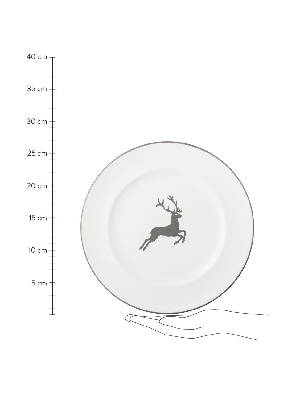 Handbemalter Speiseteller Gourmet Grauer Hirsch, Keramik, Grau,Weiß, Ø 27 cm