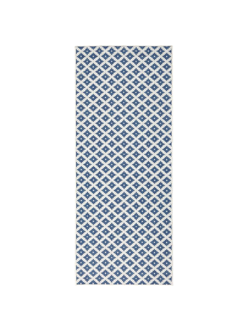 Alfombra reversible de interior/exterior Nizza, Azul, crema, An 80 x L 250 cm