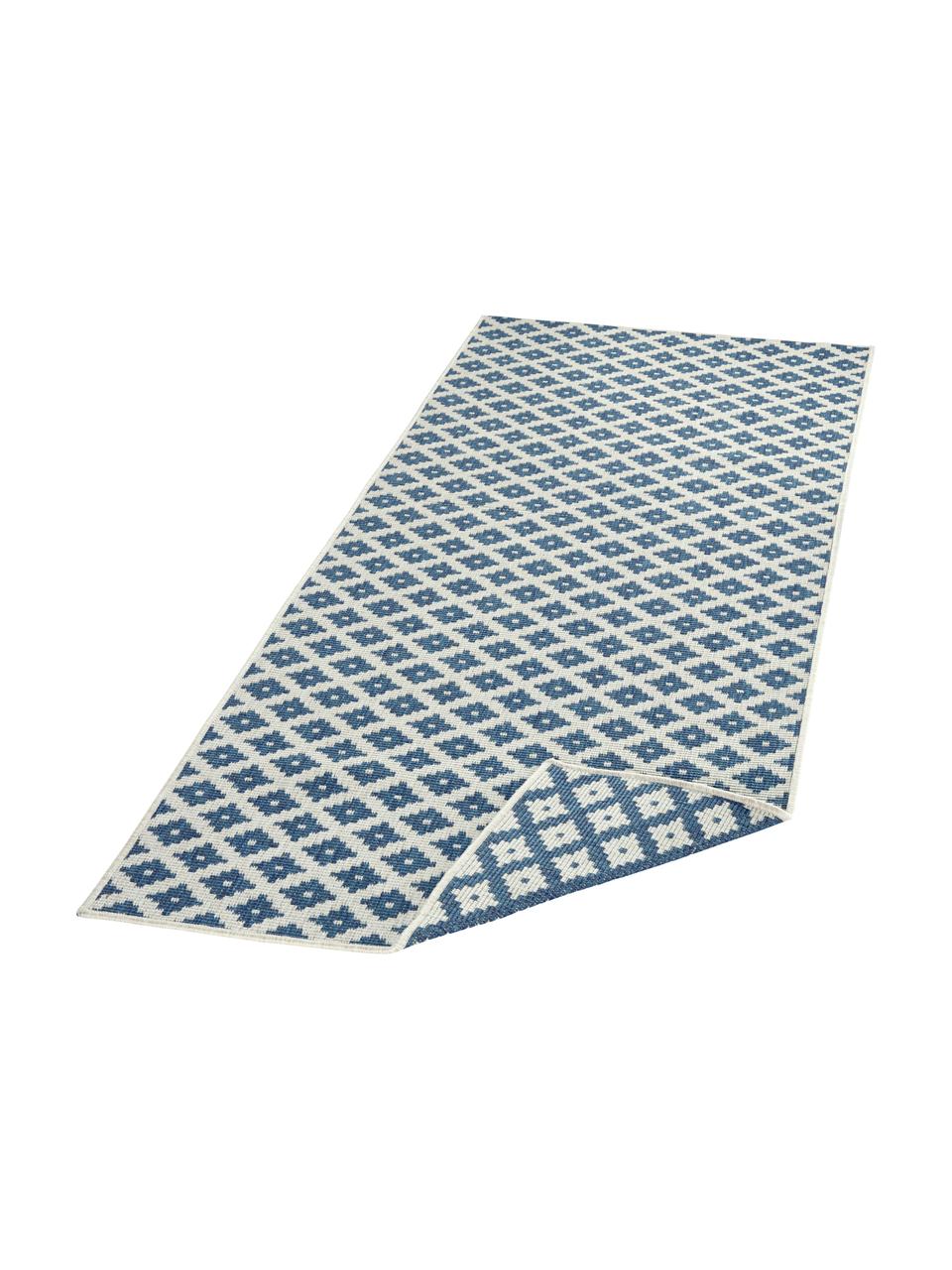 Alfombra reversible de interior/exterior Nizza, Azul, crema, An 80 x L 250 cm