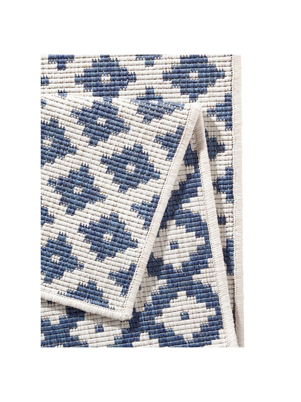 Alfombra reversible de interior/exterior Nizza, Azul, crema, An 80 x L 250 cm