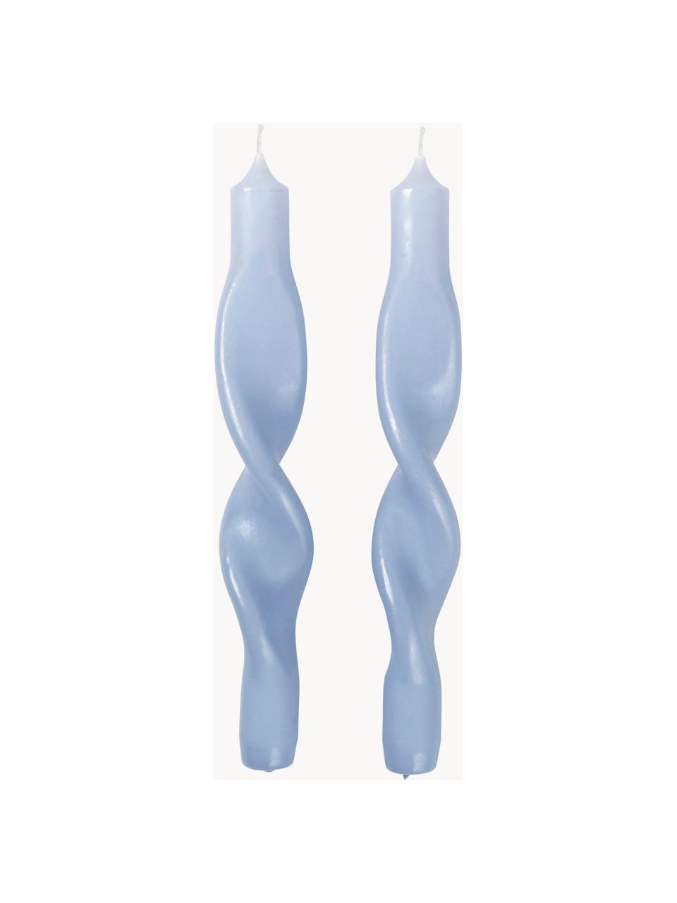 Velas cónicas Twist, 2uds., Cera, Azul claro, Al 23 cm